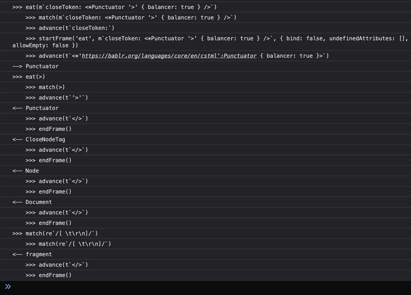 many lines of structured logging output